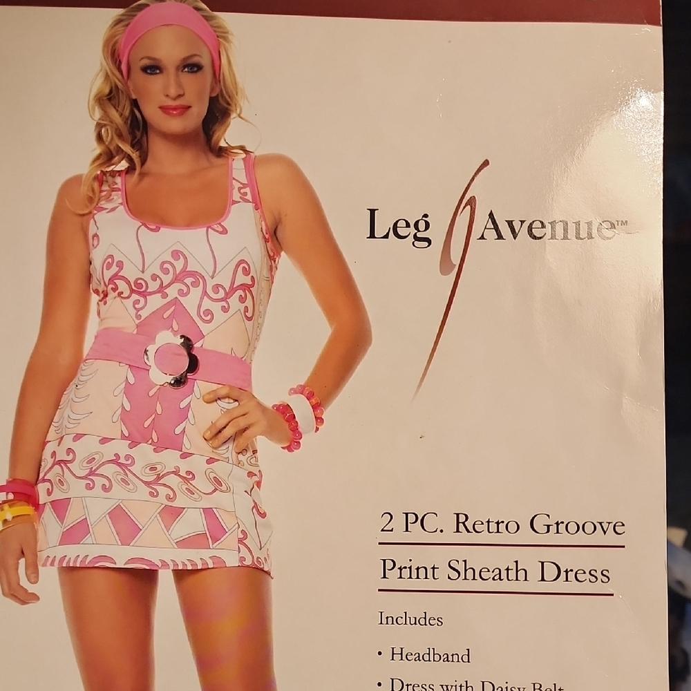 Leg Avenue Pink and White 60s Retro Mini Dress